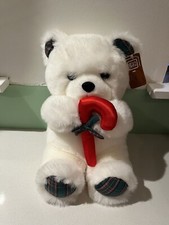 Vintage Christmas Teddy Bear Plush Fiesta Holiday Candy Cane Fabric Stuffed 80s