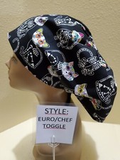 Sugar Skull Cats X-ray Halloween Women's Euro/Chef Surgical Scrub Hat/Cap