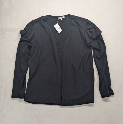 Maurices Sweater Cardigan Women's Small Black Ruffle Shoulders Casual NWT