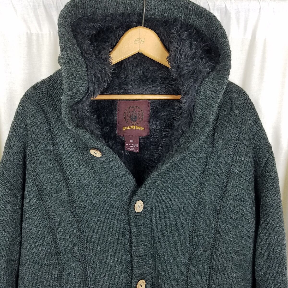 Ministry of Fashion Hooded Fur Lined Cable Knit Cardigan Ministry of Fashion Hooded Fur Lined Cable Knit Cardigan