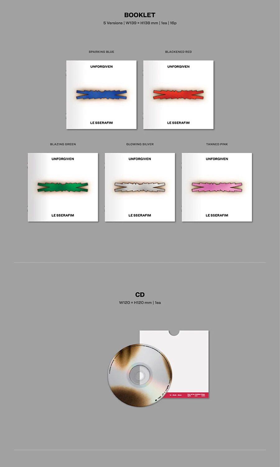 LE SSERAFIM UNFORGIVEN 1st Album COMPACT Ver/CD+Photo Book+2 Card+