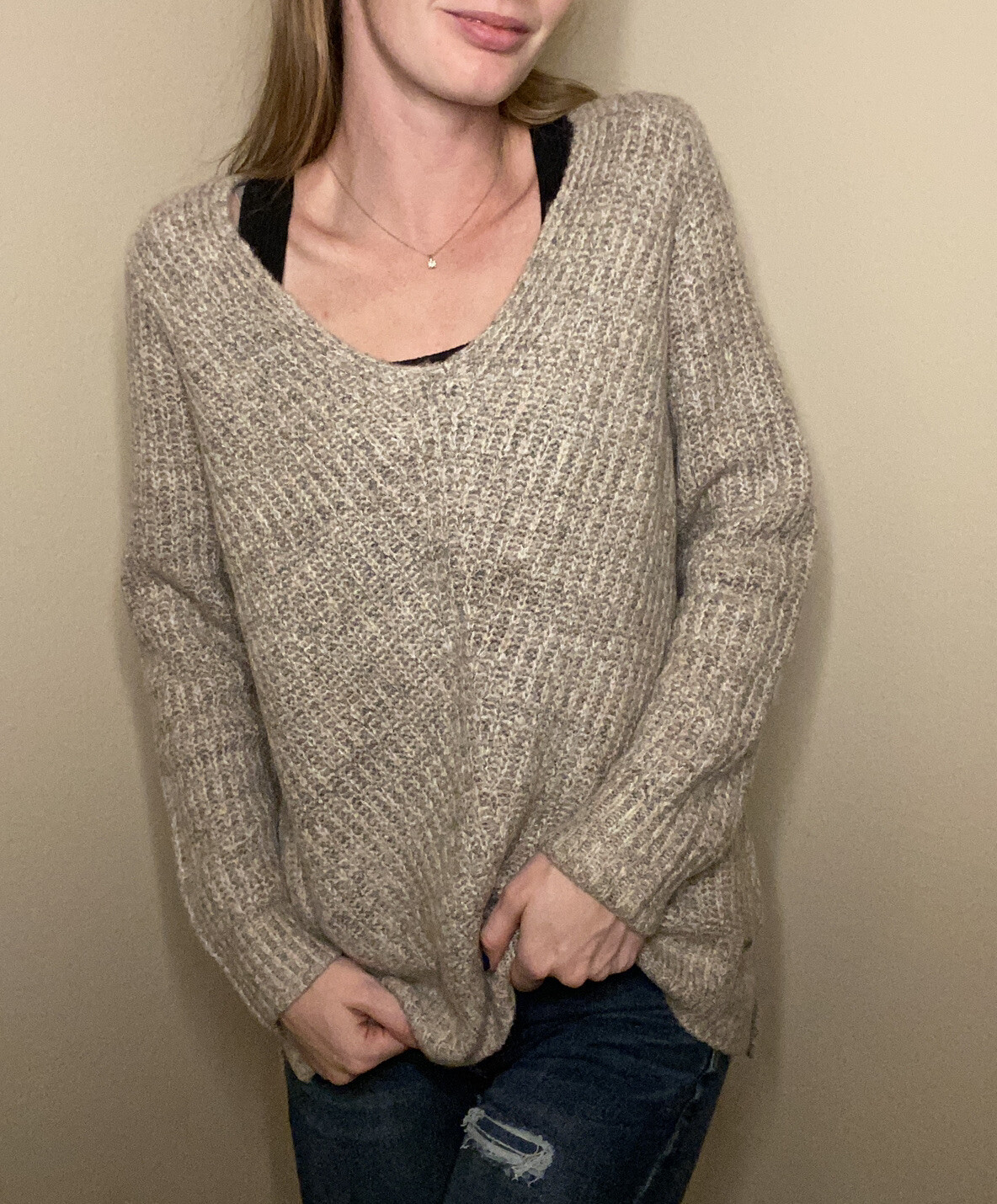 Gray Fuzzy Sweater Round Neck 