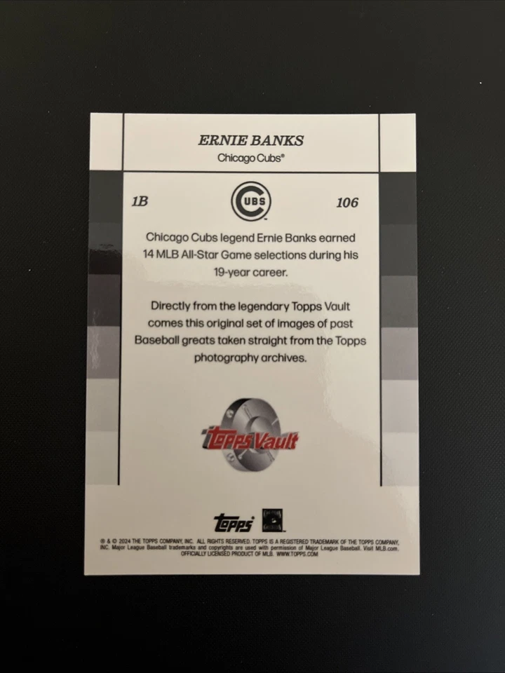 2024 Topps Black & White - Topps Vault Short Print #106 Ernie Banks - Image 2 of 2