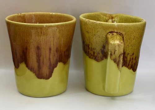 Midcentury WINART Art Pottery Set Yellow Brown Drip Glaze Sugar & Cream Signed - Picture 3 of 24