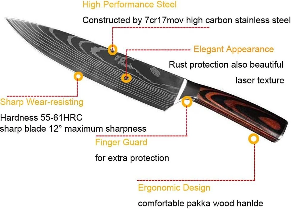 Messerset 4-tlg Profi Küchenmesser Kochmesser Set Edelstahl Scharfe Chefmesser - Bild 3 von 4