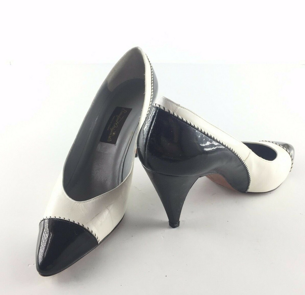 Barefoot Originals Vintage White/Black Leather High Heels (Size 9N ...