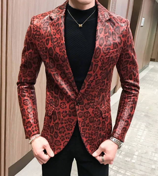 Mens leopard print suit top