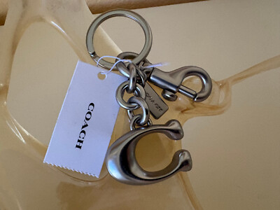 NWT COACH Solid C bag charm Trigger Snap Key fob silver #1635