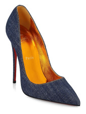 Christian Louboutin So Kate 120 Blue Denim Saba Gold Stiletto Heel Pump 37