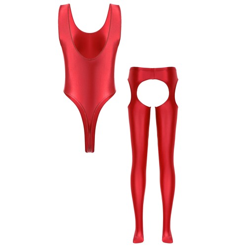 Women's Nylon Glossy Outfits Sleepwear Sexy Bodysuit Hollow Out Panties Lingerie - Picture 53 of 109