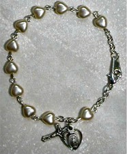 First Communion Heart Shaped Beads Miraculous Medal  Cross Charm Bracelet Boxed