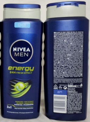 (2 Ct) Nivea Men Energy 24H Fresh Effect Mint Extract 3 in 1 Shower Gel 500ml