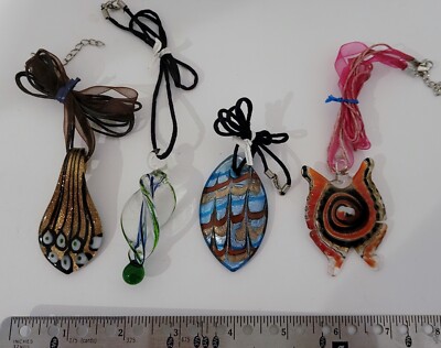 Lamp Work Art Glass Pendant Necklace ~ Lot of 4 ~ Set 2