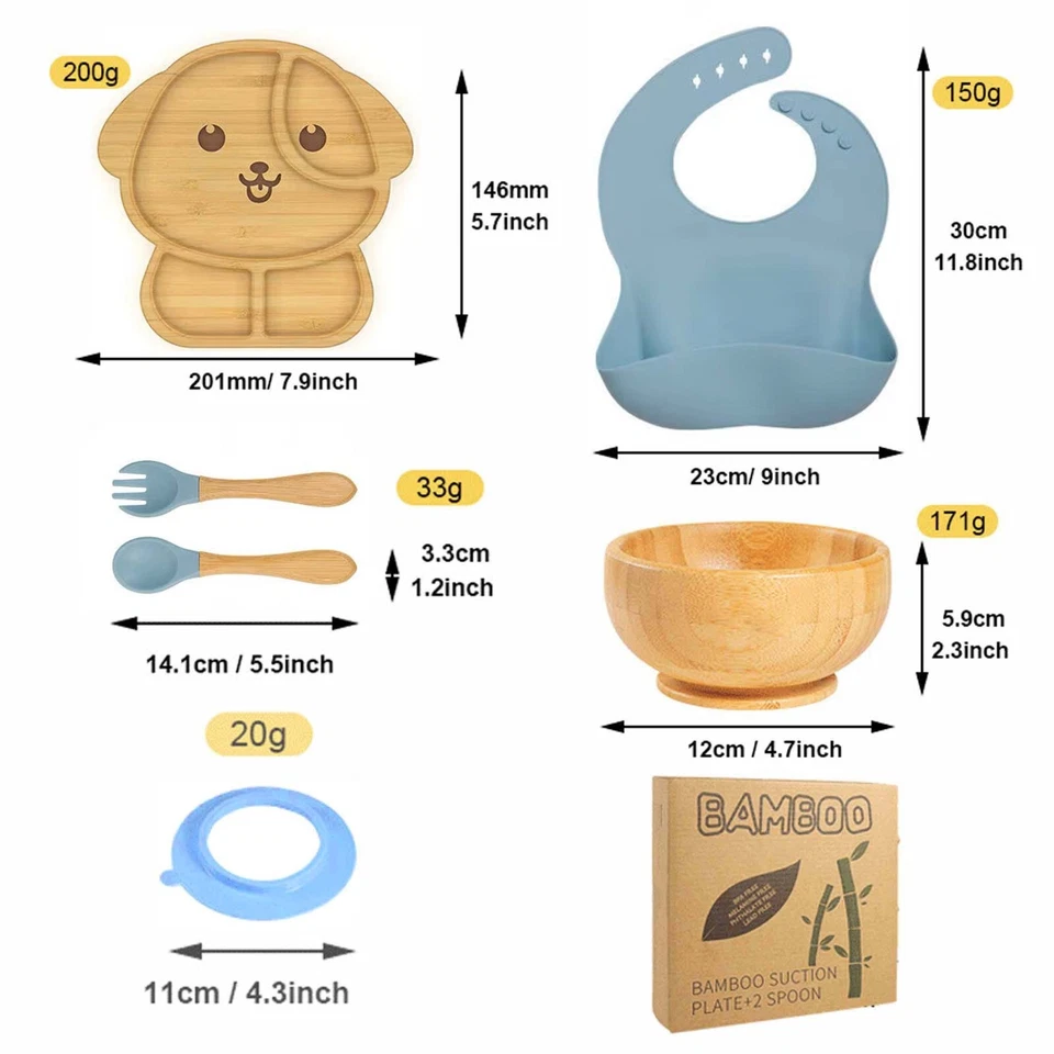 Bambus Kindergeschirr-Set: Teller, Schüssel, Lätzchen, Gabel & Löffel - Bild 3 von 4