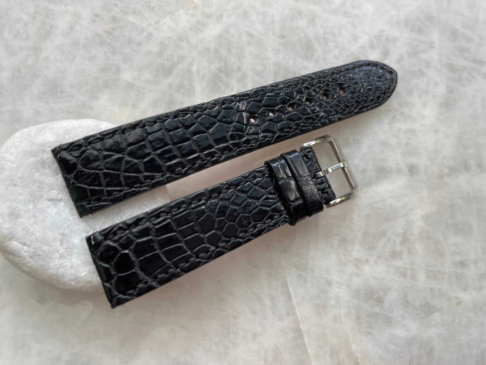 20mm/18mm Black Alligator Crocodile Embossed Leather Watch Strap Band