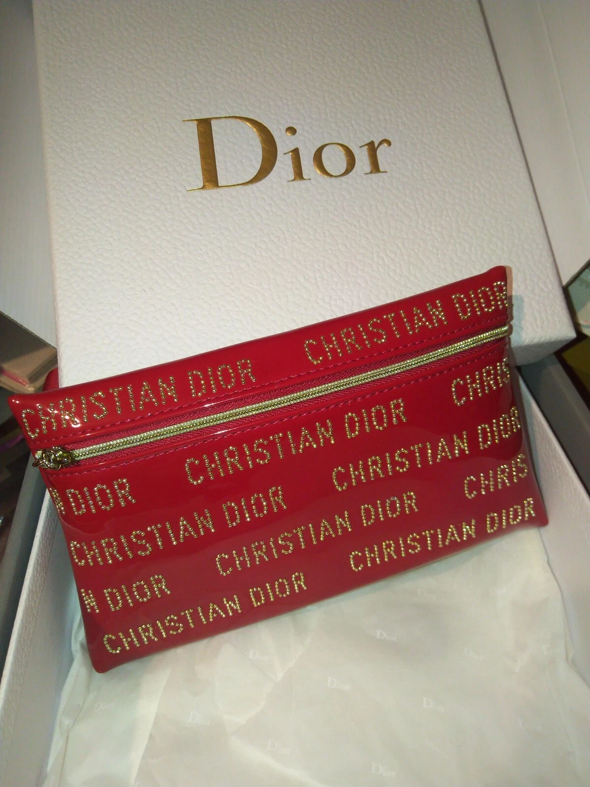 Sac pochette rouge Christian Dior pochette zippée sac à main cosmétiques neuf avec boîte