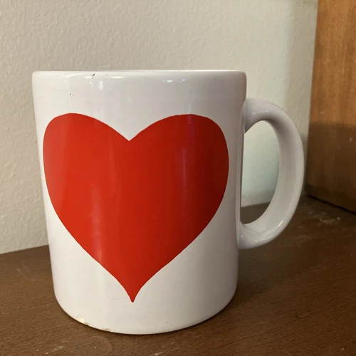 Vintage Waechtersbach Red Mug With Large White Heart Coffee Tea Cup Germany CHIP