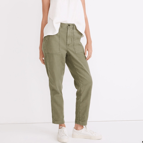 Madewell Women’s Sz 24 Olive Green High-Rise Pants Griff Tapered Fatigue Cargo