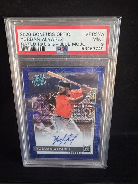2020 Panini Donruss Optic Rated Rookies Yordan Alvarez Blue Mojo Auto PSA 9