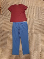 med couture scrub Set Blue Maroon Top Bottom Blouse Set Large