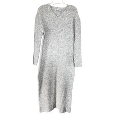 Zara Heather Gray Wool V-Neck Long Sleeve Midi Sweater Dress Size Small