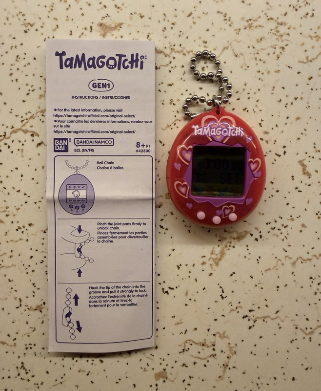 Bandai Tamagotchi Gen 1 Virtual Pet Pink Hearts w/ Instructions