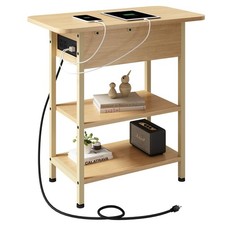 End Table with Charging Station, Flip Top Side Table with USB Ports and Outle...