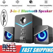 Wired Computer Speakers System Stereo Bass Subwoofer LED For Desktop Laptop PC