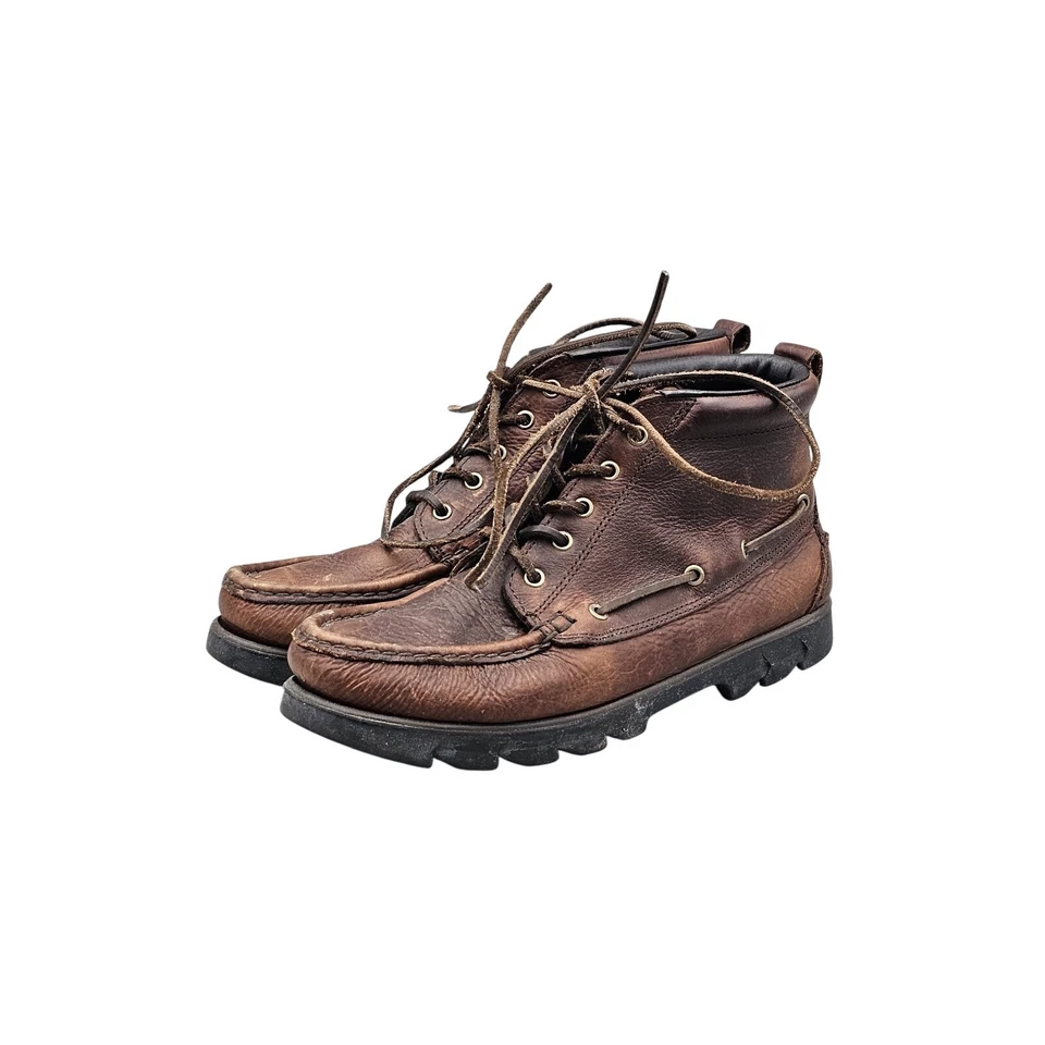 American Eagle Women's Size 10 M VTG Dunkirk Brown Leather Moc Toe Boots Shoes - Image 3 of 4