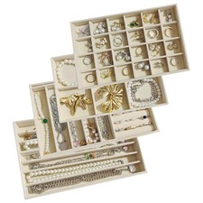 Stackable Jewelry Trays Organizer for Drawer Set of 4   Velvet Drawer Inserts...