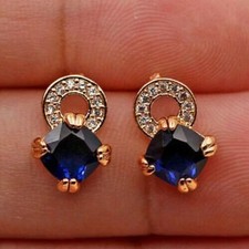 4Ct Lab Created Blue Sapphire Circle Women Stud Earrings 14K Yellow Gold Finish
