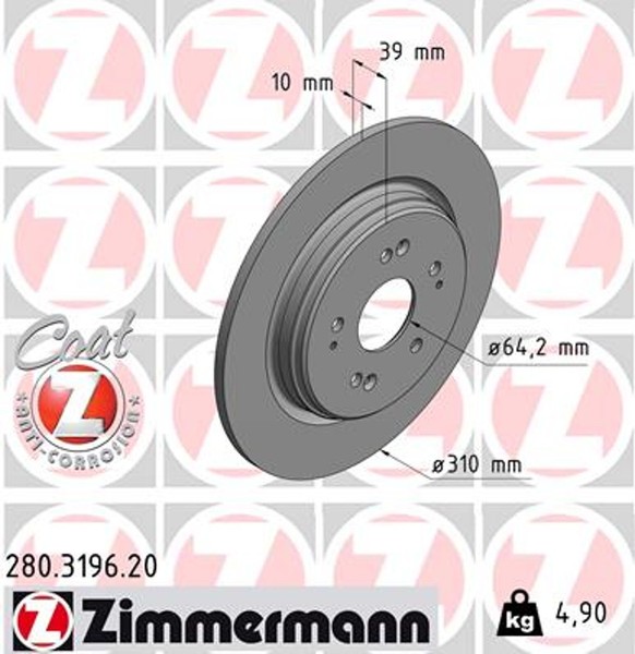 2X Bremsscheibe Coat Z Zimmermann 280.3196.20 FüR Honda CR 5 AWD RW2 Vtec RW1-image