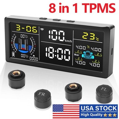 Wireless Solar TPMS LCD Car Tire Pressure Monitoring System +4 External Sensors