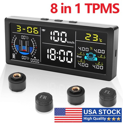#ad Wireless Solar TPMS LCD Car Tire Pressure Monitoring System 4 External Sensors $49.99