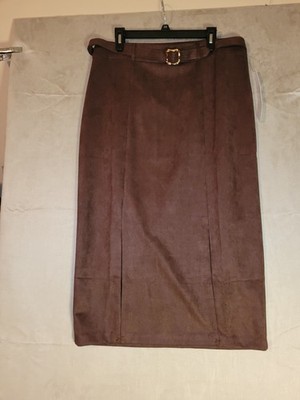 New Women's Skirt Faux Suede Large Bilateral Front Splits