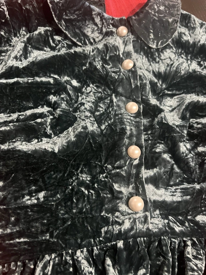 ModCloth Women's Velvet Green Retro Pearl Button Peter Pan Collar Dress- Size 4 - Image 4 of 4