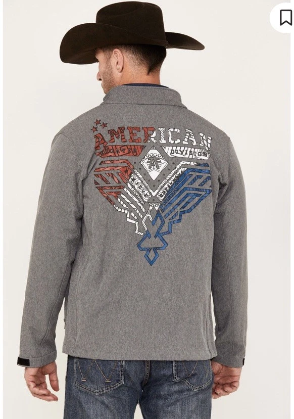 American Fighter Edgly Jacket Softshell Flag Patriotic Western Gray Mens S NWOT