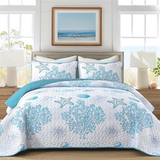 Ocean Coastal Quilt Sets King Size,Reversible Microfiber Quilts with 2 Shams Sof