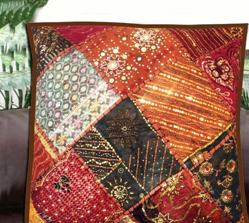 Funda de almohada de cojín bordado arte retazos hechos a mano de 24" regalo de Navidad Foto 2 de 4