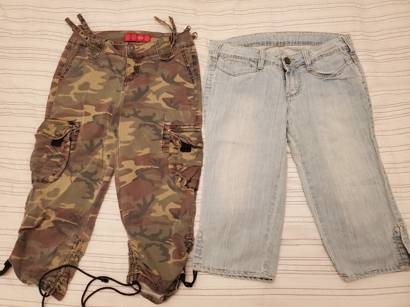 2 pc lot short jeans Jorts shorts sz 0 fit girl 10-12 camo and lite wash b2