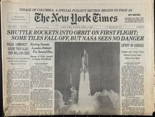 NEW YORK TIMES April 13 1981 Space Shuttle Columbia First Flight Liftoff NASA