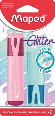 Maped Pastel Glitter Highlighter Pens (Pack of 2 - Assorted Colours) x2 Glitter 