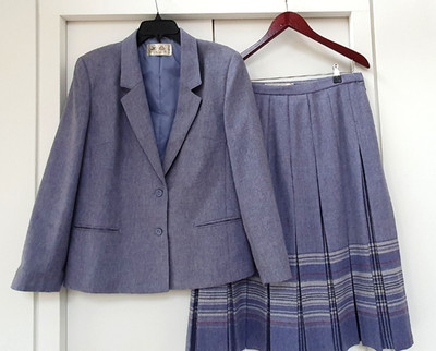 Vintage 80s EDINBURGH WOOLLEN MILL Lavender 100% Wool Skirt Suit - UK 18 - Good