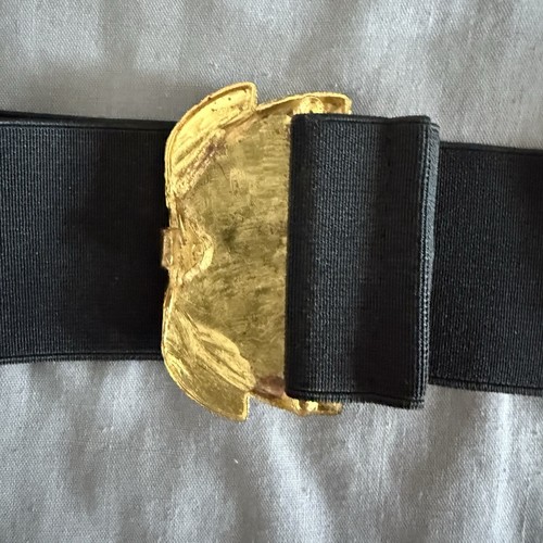 vintage elastic belt Black Gold Enamel Buckle Small - Picture 3 of 7