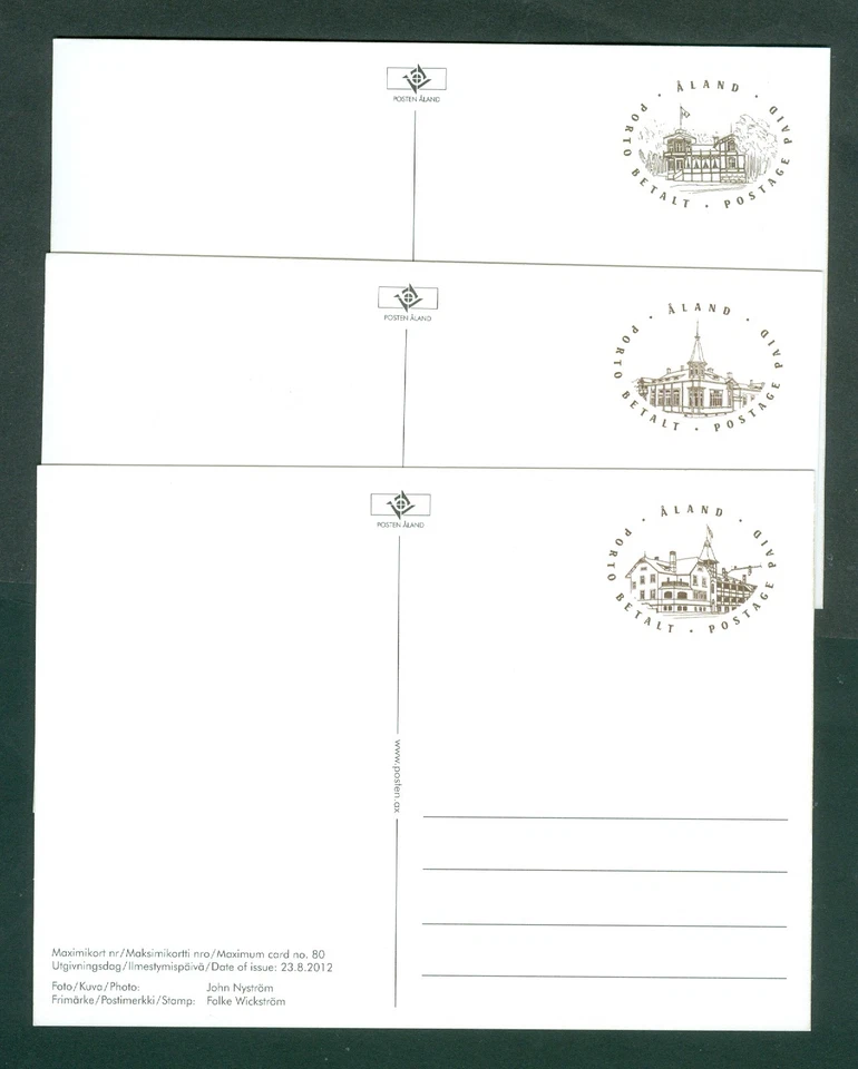 Aland. 2012. 最大卡。 # 78-79-80。 套装 (3)。 建筑,Sc. #334a-b-c.. — 第 2/2 张图片