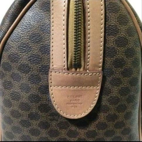 CELINE Macadam Pattern Mini Boston Bag Brown PVC Leather Authentic Vintage — image 15