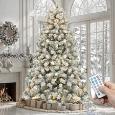 7.5ft Prelit Snow Flocked Artificial Full Christmas Tree with Remote Control