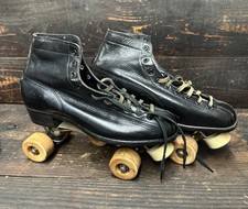 Vintage Chicago Hyde Black Roller Skates Men's Wood Wheels With Box Rare 