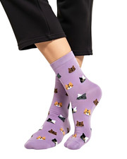 CUTE CATS | Womens Ladies Purple Novelty Ankle Socks | One Size UK 4-7 EU 36-40