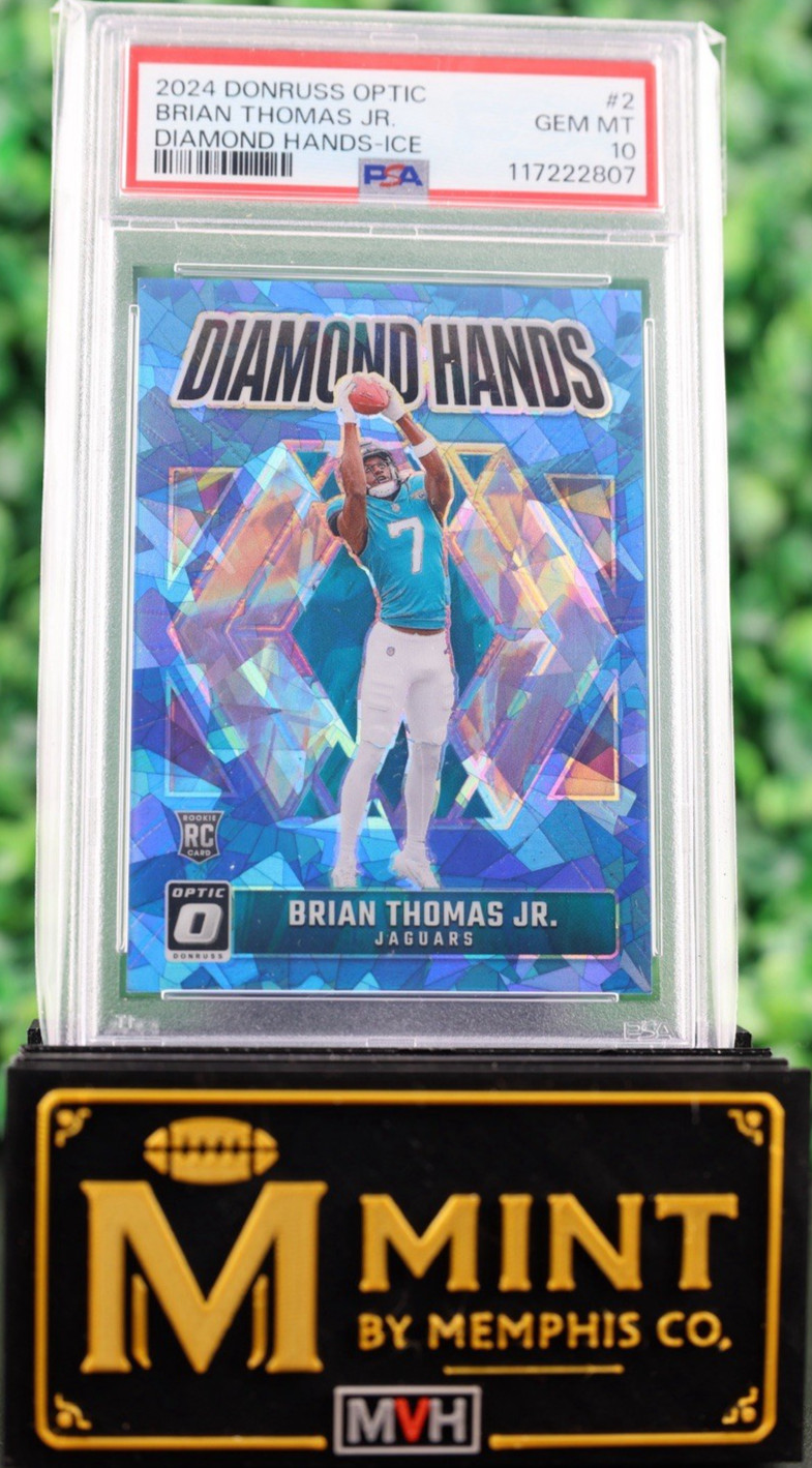 BRIAN THOMAS JR 2024 DONRUSS OPTIC DIAMOND HANDS ICE RC /15 PSA 10 Jaguars SSP